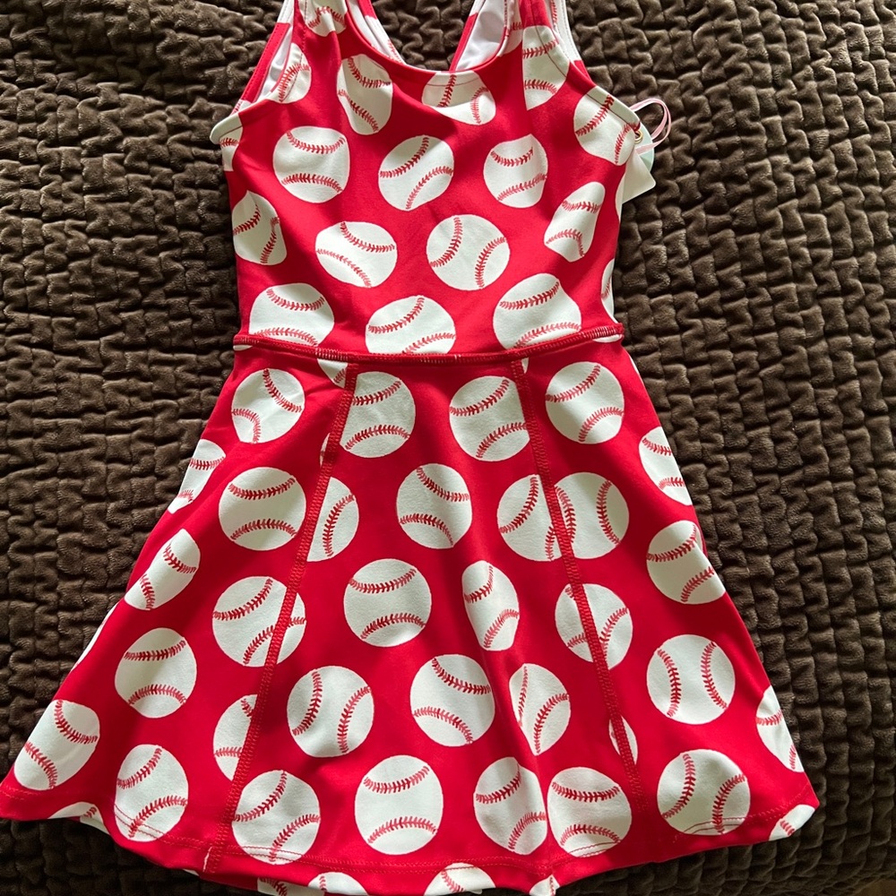SweetHoney Red and White Sleeveless A-Line Sundress Baseball